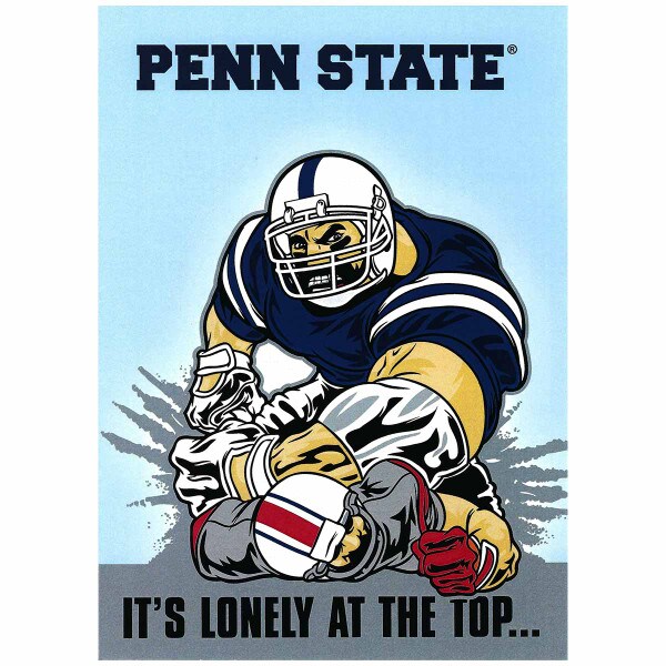 card with Penn State It's Lonely at the Top and football players illustration